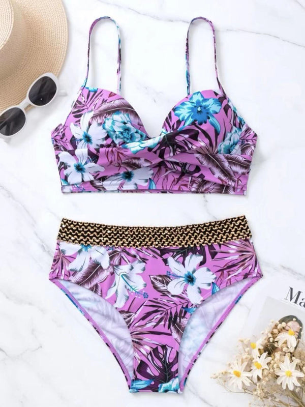 Women's Floral Cross Bikini Swimsuit - THE QUEEN RUNWAY