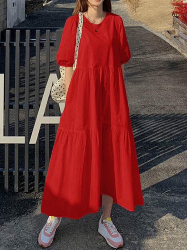 Elegant short-sleeved round neck A-line dress - THE QUEEN RUNWAY
