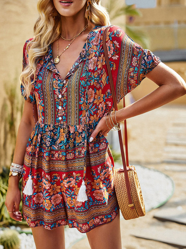Positioning flower one-piece loose casual jumpsuit - THE QUEEN RUNWAY