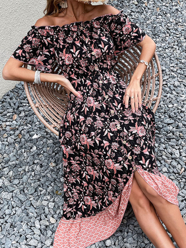 New style women's one-neck print dress temperament - THE QUEEN RUNWAY