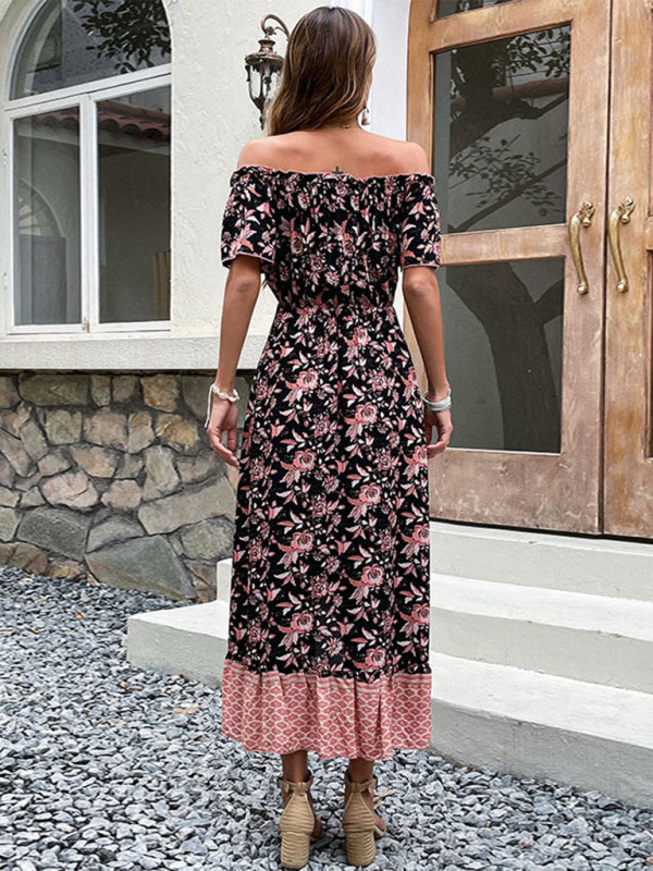New style women's one-neck print dress temperament - THE QUEEN RUNWAY