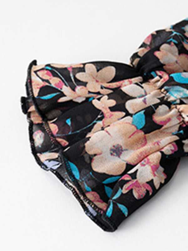 Elegant commuter plant print stitching ruffled shirt - THE QUEEN RUNWAY