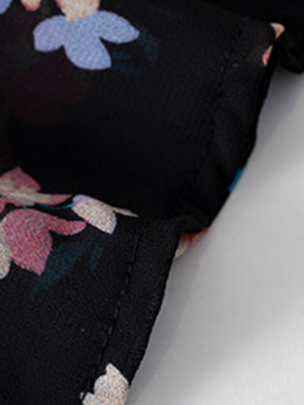 Elegant commuter plant print stitching ruffled shirt - THE QUEEN RUNWAY