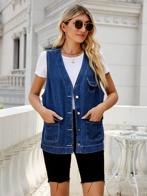 New Denim Vest Multi-Pocket Personality Washable Vest for Women - THE QUEEN RUNWAY