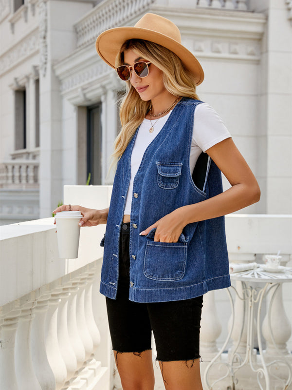 New Denim Vest Multi-Pocket Personality Washable Vest for Women - THE QUEEN RUNWAY