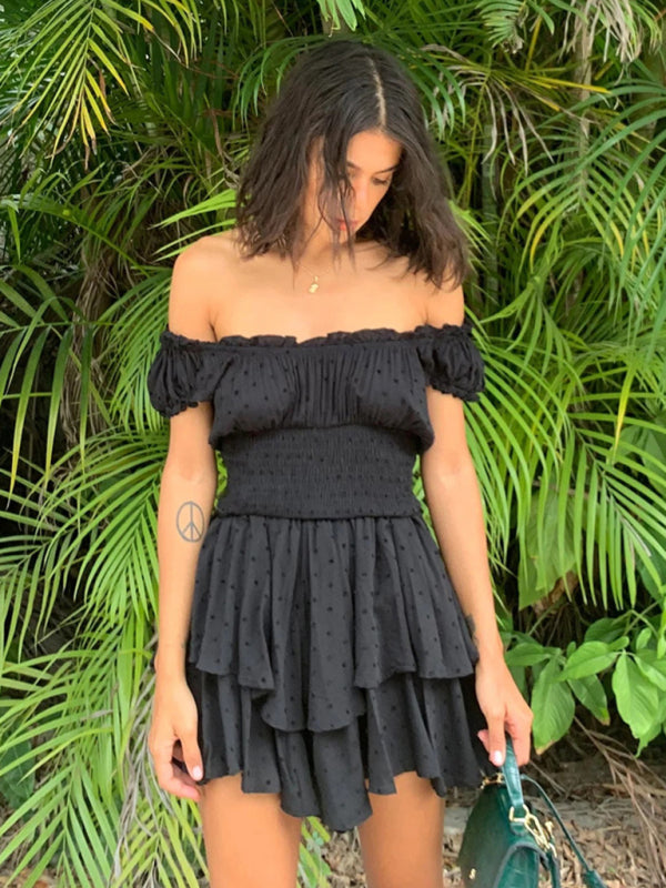 Wood ear side pleated sleeves waist tight irregular hem cake skirt dress - THE QUEEN RUNWAY
