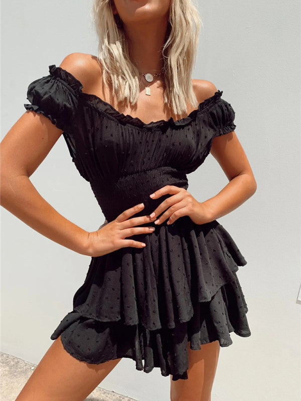 Wood ear side pleated sleeves waist tight irregular hem cake skirt dress - THE QUEEN RUNWAY
