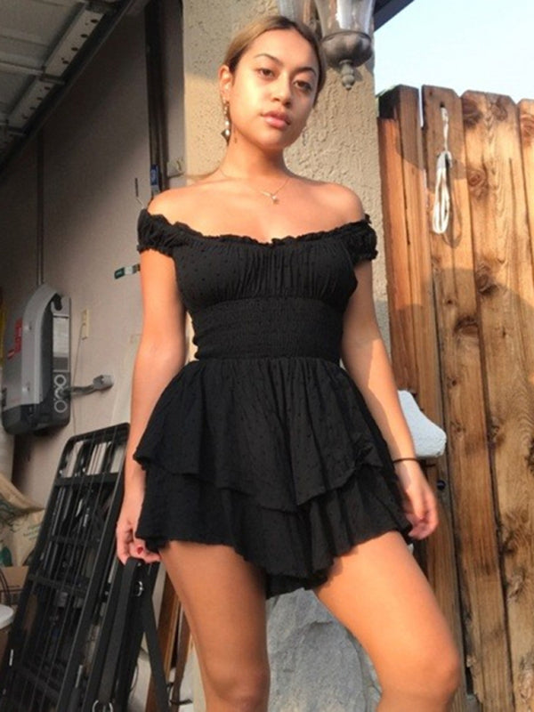 Wood ear side pleated sleeves waist tight irregular hem cake skirt dress - THE QUEEN RUNWAY