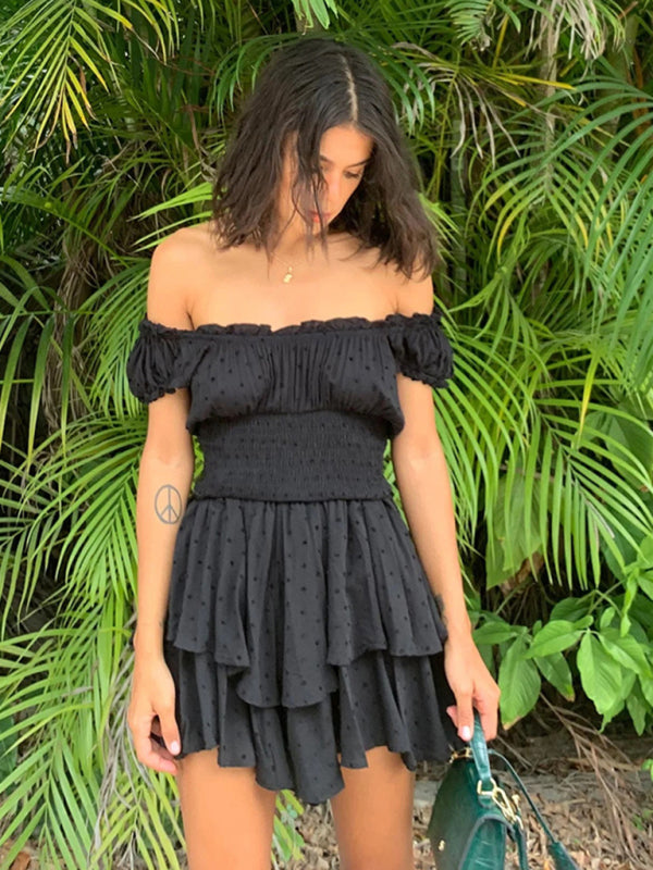 Wood ear side pleated sleeves waist tight irregular hem cake skirt dress - THE QUEEN RUNWAY