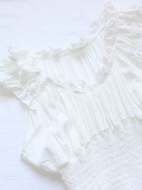 Wood ear side pleated sleeves waist tight irregular hem cake skirt dress - THE QUEEN RUNWAY