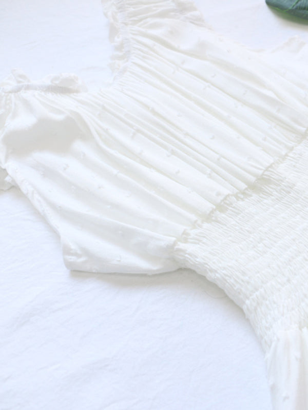Wood ear side pleated sleeves waist tight irregular hem cake skirt dress - THE QUEEN RUNWAY
