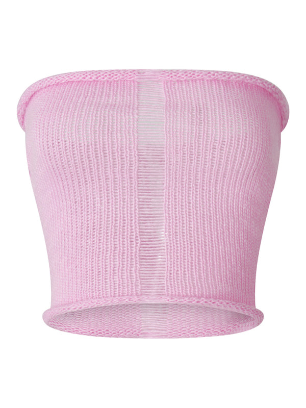 New women's fashion tube top hollow vest slim fit thin top - THE QUEEN RUNWAY