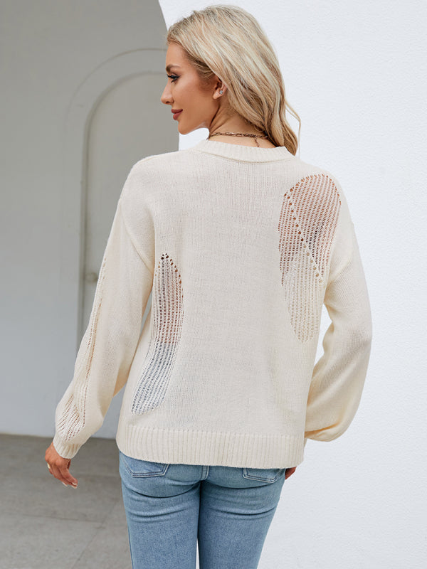 Hollow Pullover Fashion Knitted Women's Round Neck Sweater - THE QUEEN RUNWAY