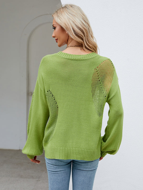 Hollow Pullover Fashion Knitted Women's Round Neck Sweater - THE QUEEN RUNWAY