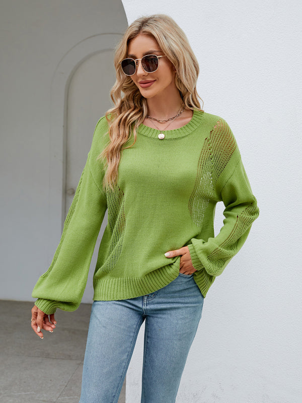 Hollow Pullover Fashion Knitted Women's Round Neck Sweater - THE QUEEN RUNWAY