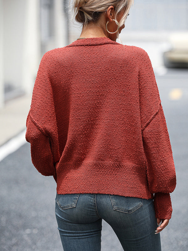 Women's V-neck button solid color knitted cardigan women's coat sweater - THE QUEEN RUNWAY