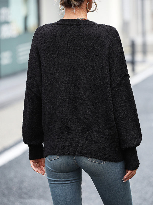 Women's V-neck button solid color knitted cardigan women's coat sweater - THE QUEEN RUNWAY