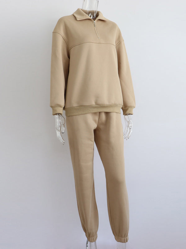 Long Sleeve Zipper Stand Collar Sweater Comfortable Loose Sports Leisure Sweater Two-piece Set - THE QUEEN RUNWAY