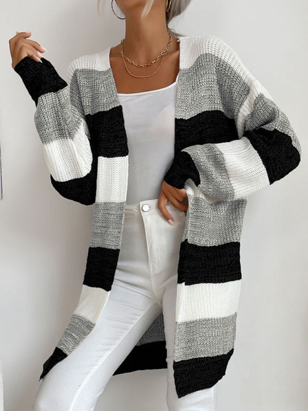 Women's Fashion New Arrival Long Buttonless Colorblock Sweater Jacket - THE QUEEN RUNWAY