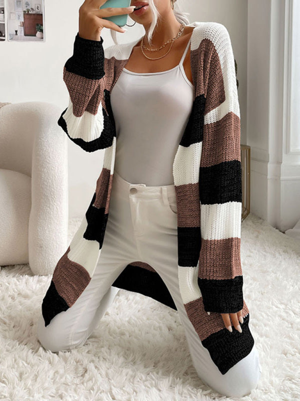 Women's Fashion New Arrival Long Buttonless Colorblock Sweater Jacket - THE QUEEN RUNWAY