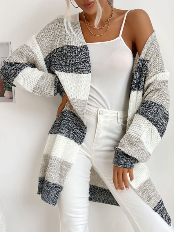 Women's Fashion New Arrival Long Buttonless Colorblock Sweater Jacket - THE QUEEN RUNWAY