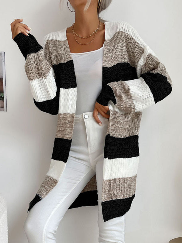 Women's Fashion New Arrival Long Buttonless Colorblock Sweater Jacket - THE QUEEN RUNWAY