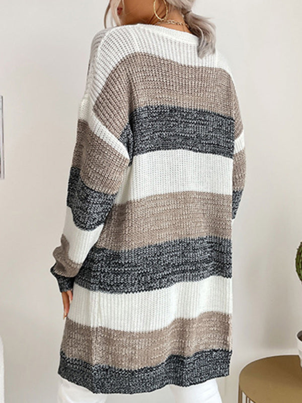 Women's Fashion New Arrival Long Buttonless Colorblock Sweater Jacket - THE QUEEN RUNWAY