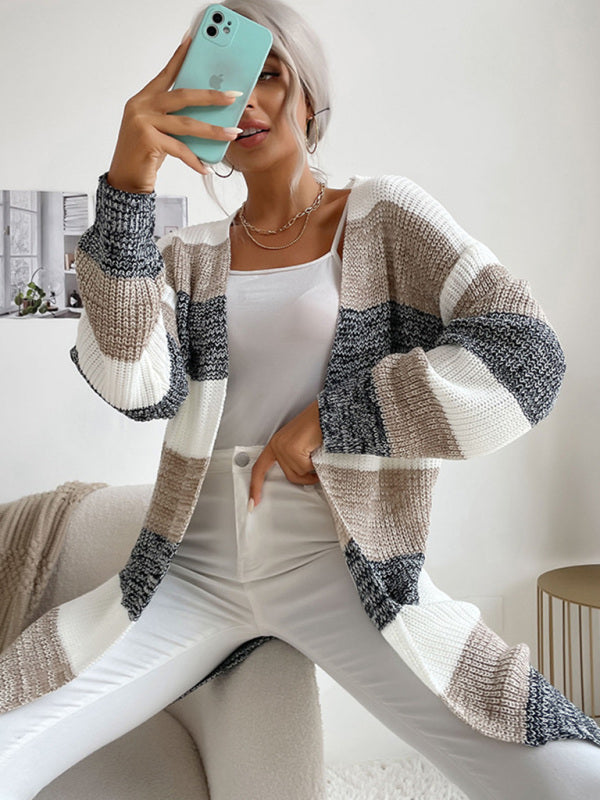 Women's Fashion New Arrival Long Buttonless Colorblock Sweater Jacket - THE QUEEN RUNWAY
