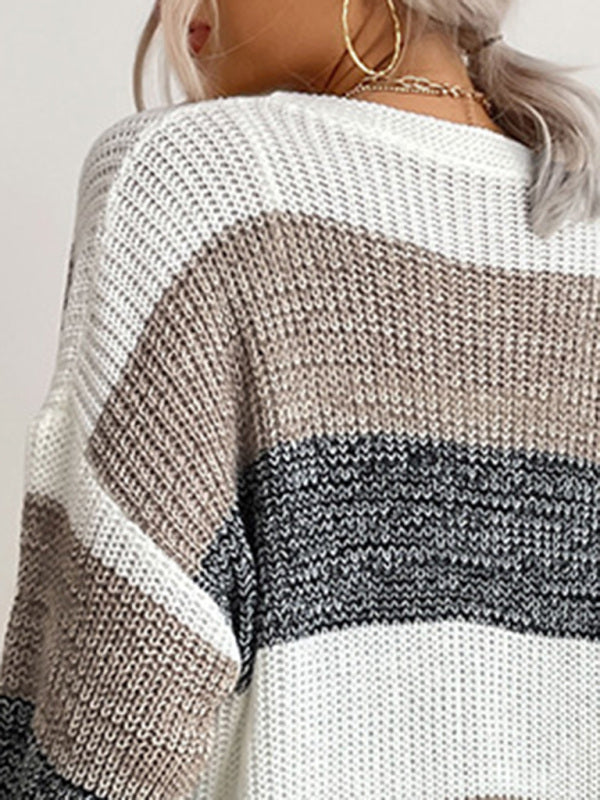Women's Fashion New Arrival Long Buttonless Colorblock Sweater Jacket - THE QUEEN RUNWAY