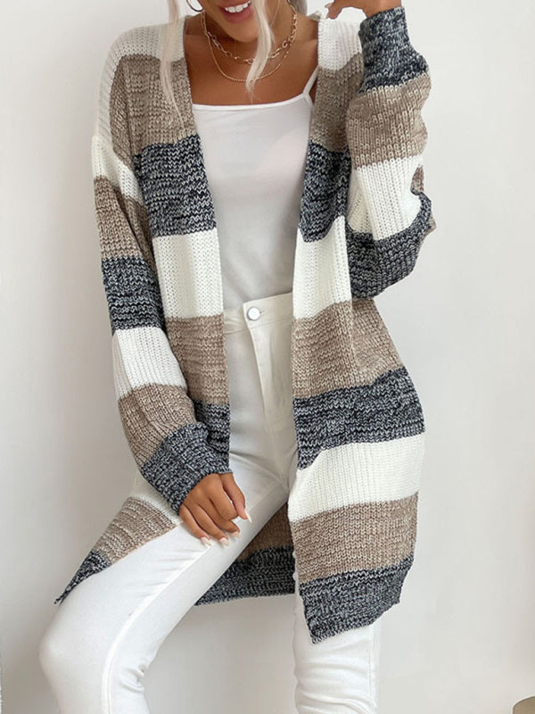 Women's Fashion New Arrival Long Buttonless Colorblock Sweater Jacket - THE QUEEN RUNWAY