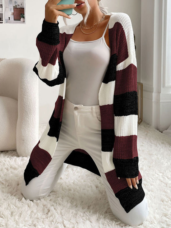 Women's Fashion New Arrival Long Buttonless Colorblock Sweater Jacket - THE QUEEN RUNWAY