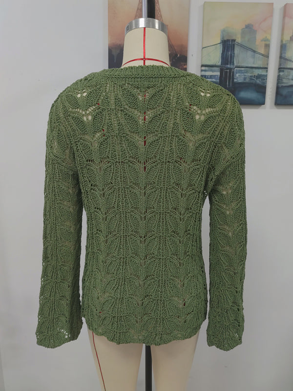 Trumpet sleeve hollow pullover round neck loose sweater women - THE QUEEN RUNWAY