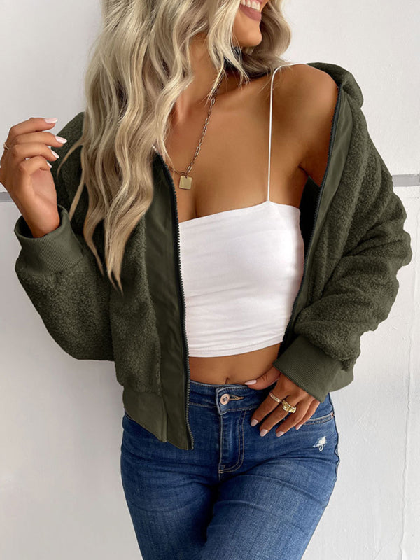 New fashion women's solid color long-sleeved lapel sherpa jacket - THE QUEEN RUNWAY