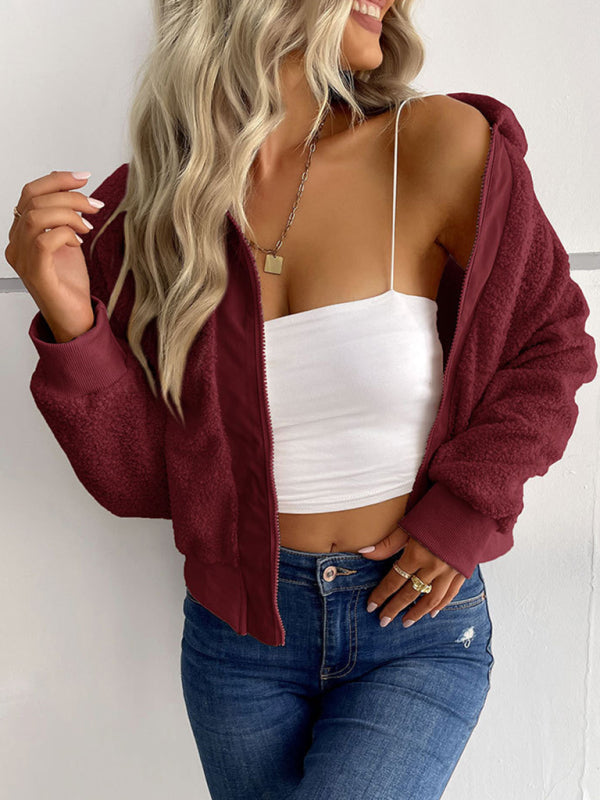 New fashion women's solid color long-sleeved lapel sherpa jacket - THE QUEEN RUNWAY