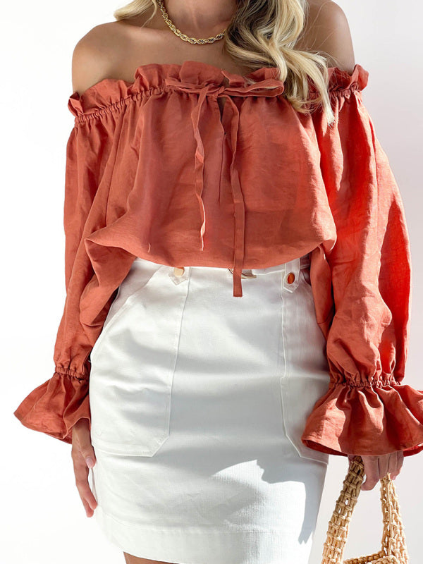 Elegant Bandage Loose Casual One Shoulder Balloon Sleeve Top - THE QUEEN RUNWAY