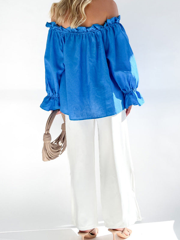 Elegant Bandage Loose Casual One Shoulder Balloon Sleeve Top - THE QUEEN RUNWAY