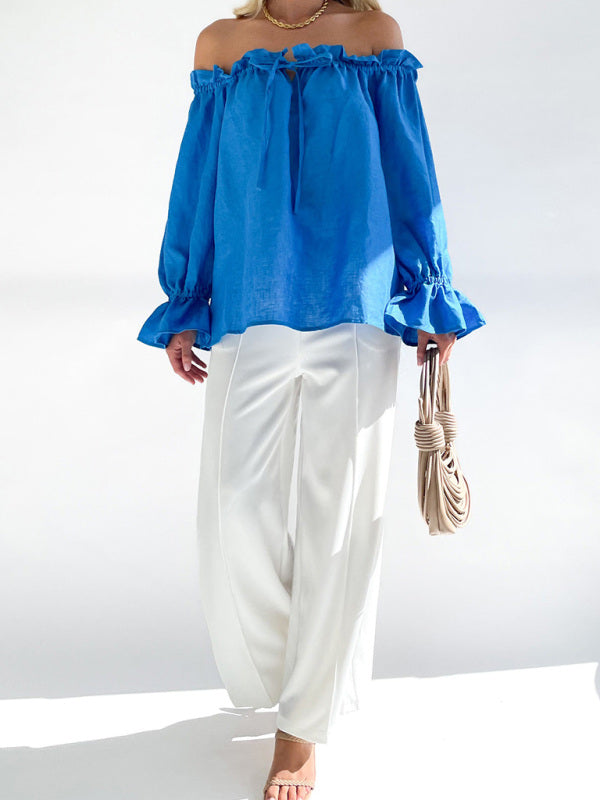 Elegant Bandage Loose Casual One Shoulder Balloon Sleeve Top - THE QUEEN RUNWAY