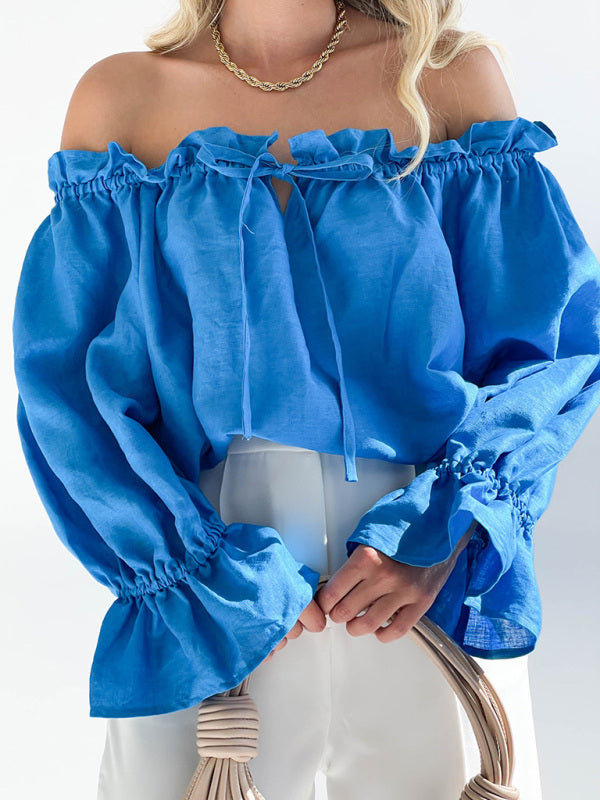 Elegant Bandage Loose Casual One Shoulder Balloon Sleeve Top - THE QUEEN RUNWAY