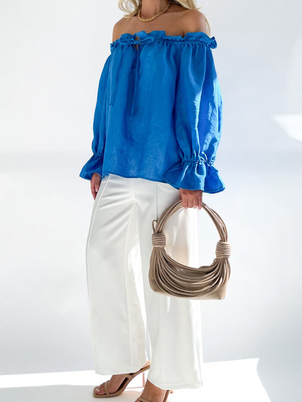Elegant Bandage Loose Casual One Shoulder Balloon Sleeve Top - THE QUEEN RUNWAY