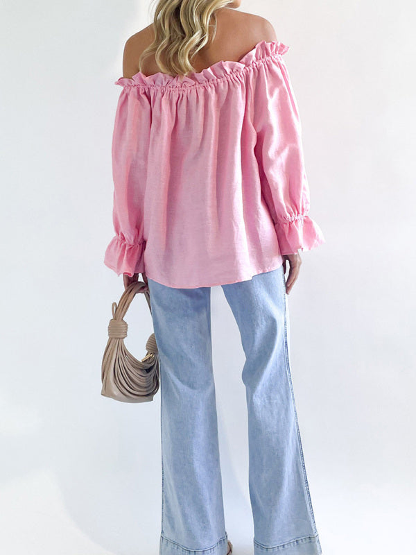 Elegant Bandage Loose Casual One Shoulder Balloon Sleeve Top - THE QUEEN RUNWAY