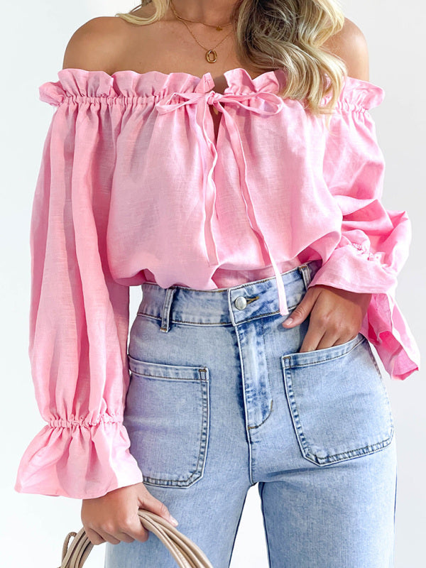 Elegant Bandage Loose Casual One Shoulder Balloon Sleeve Top - THE QUEEN RUNWAY