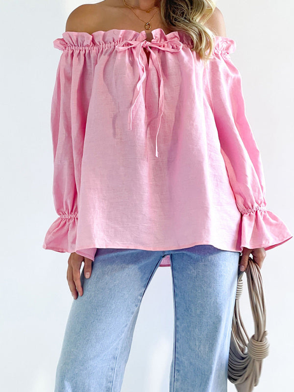 Elegant Bandage Loose Casual One Shoulder Balloon Sleeve Top - THE QUEEN RUNWAY