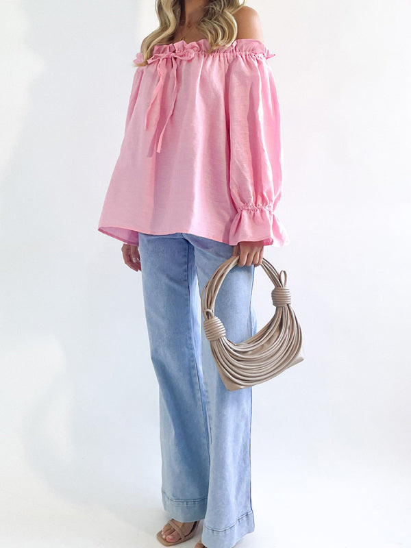 Elegant Bandage Loose Casual One Shoulder Balloon Sleeve Top - THE QUEEN RUNWAY