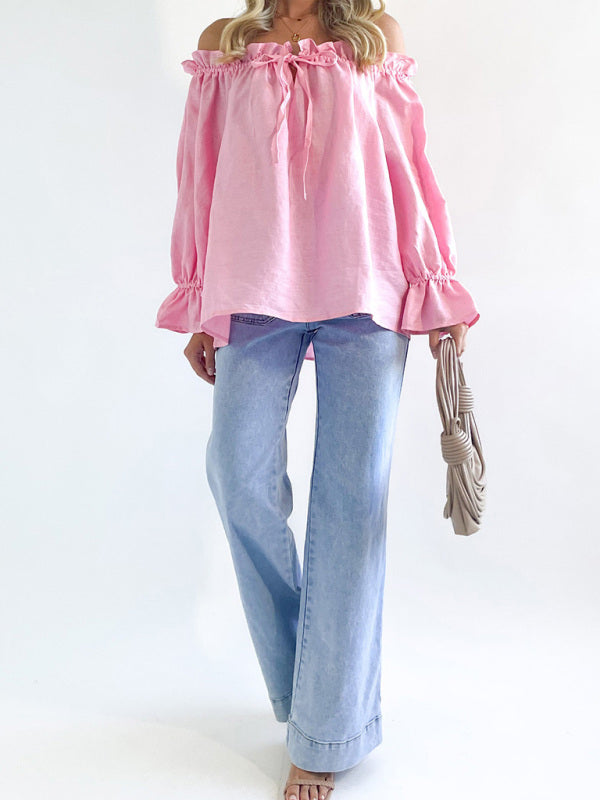 Elegant Bandage Loose Casual One Shoulder Balloon Sleeve Top - THE QUEEN RUNWAY