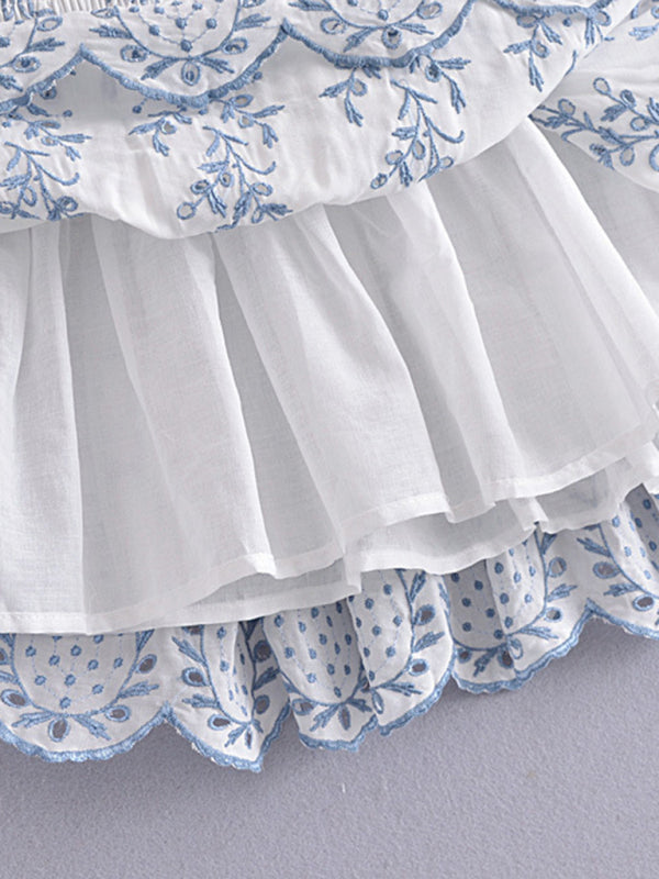 Blue and White Porcelain Embroidered Bodycon Dress - THE QUEEN RUNWAY