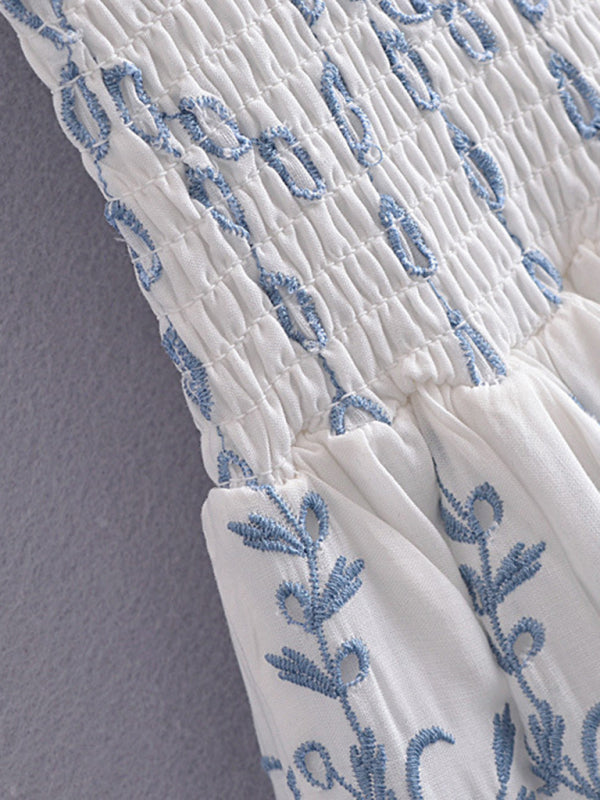 Blue and White Porcelain Embroidered Bodycon Dress - THE QUEEN RUNWAY