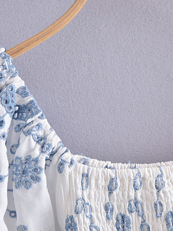 Blue and White Porcelain Embroidered Bodycon Dress - THE QUEEN RUNWAY