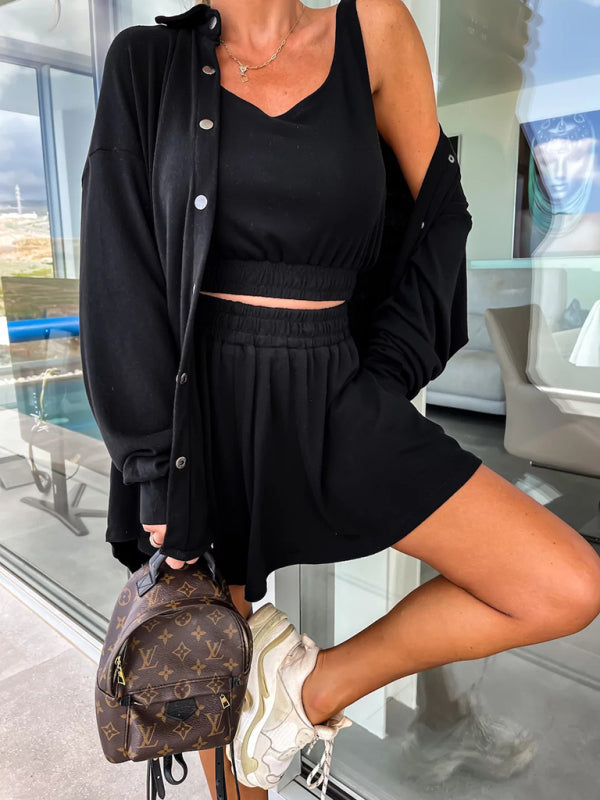 New casual three-piece suit INS vacation loose pocket women's shorts sets - THE QUEEN RUNWAY