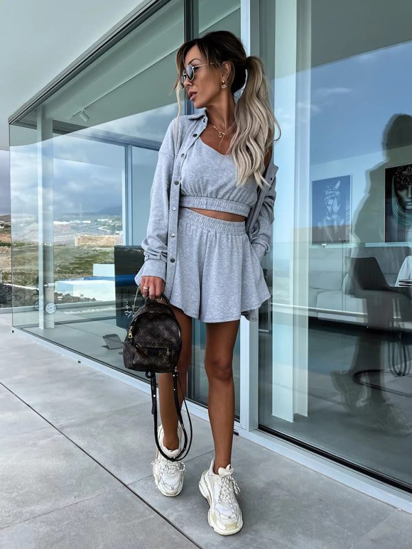 New casual three-piece suit INS vacation loose pocket women's shorts sets - THE QUEEN RUNWAY