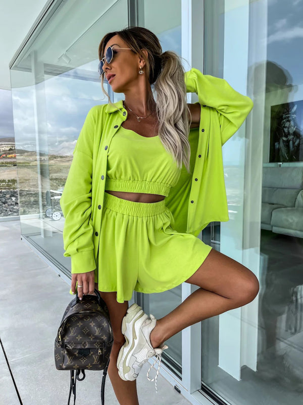 New casual three-piece suit INS vacation loose pocket women's shorts sets - THE QUEEN RUNWAY